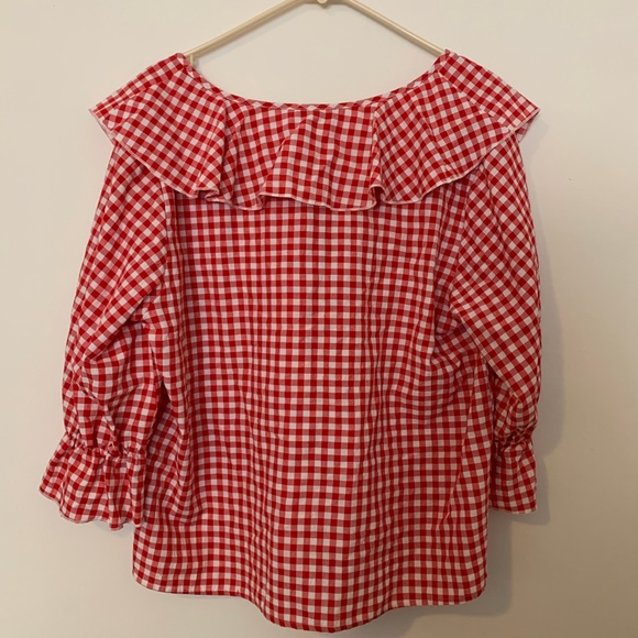 NEW SHEIN Plus Red Ruffle Trim Plaid Top 1XL - Picture 6 of 7